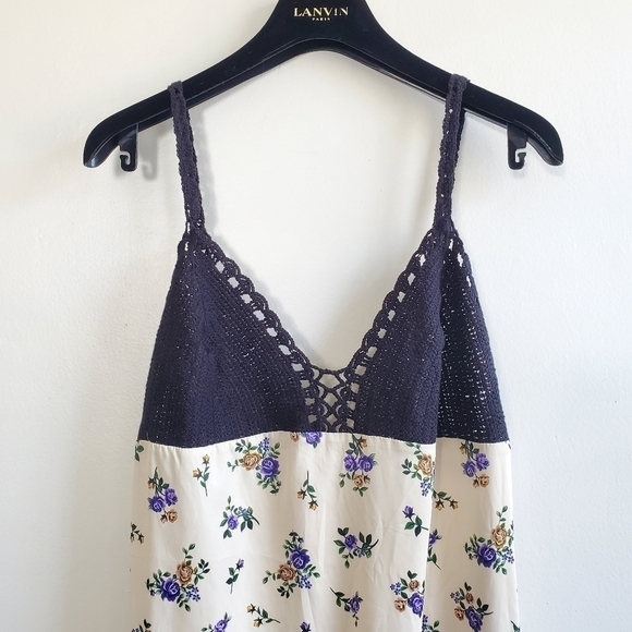 Zara Floral Satin Printed Crochet Cream Maxi Tank Dress Prairiecore NWT Small - Picture 8 of 14